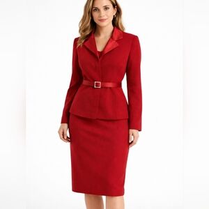 New Amanda Smith Power Suit Red Satin Embellished Belt Career  10 Petite 10P